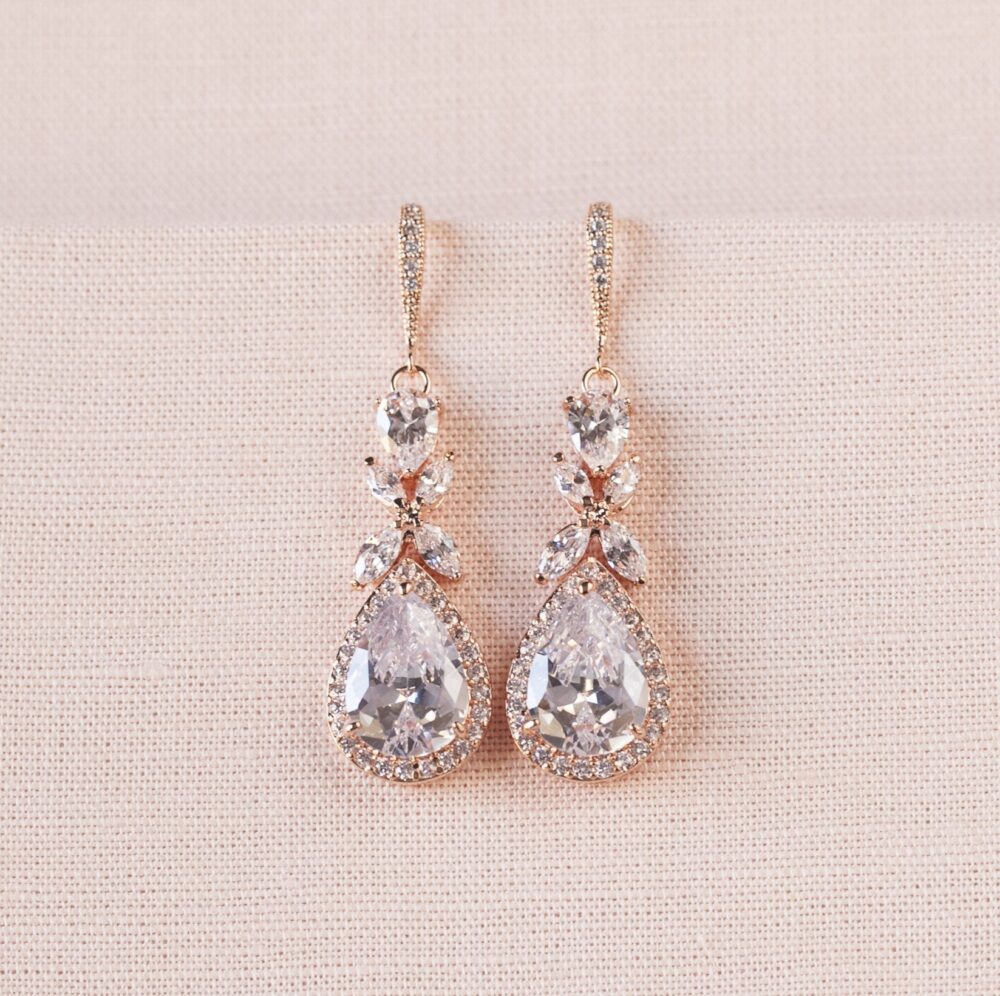 Rose Gold Bridal Earrings Wedding Jewelry Crystal Earrings, Necklace Jewelry, Amielynn Earrings