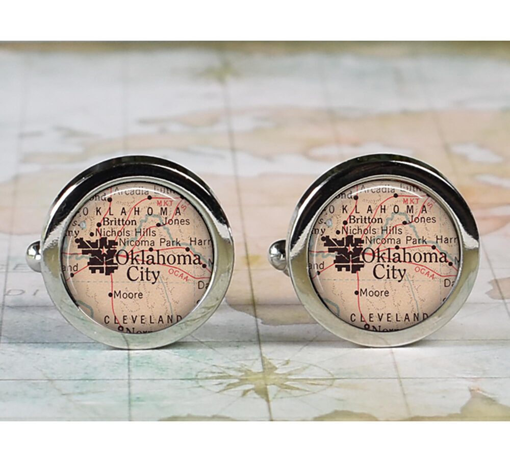 Oklahoma City Cufflinks, Ok Map Cufflinks Wedding Or Anniversary Gift For Groomsmen Best Man Father's Day Dad