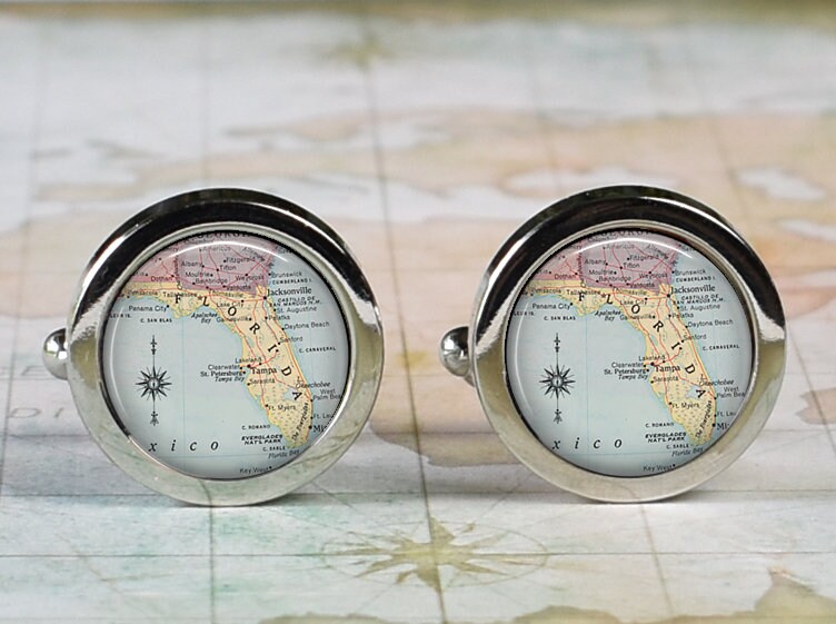 Florida Cufflinks, State Map Cufflinks Anniversary Or Wedding Gift For Groom Groomsmen Best Man Father's Day Dad