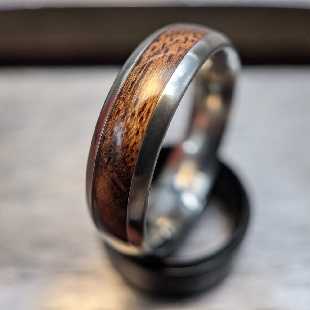 Mens Mora Wood Wedding Band, Handmade Comfort Fit Ring