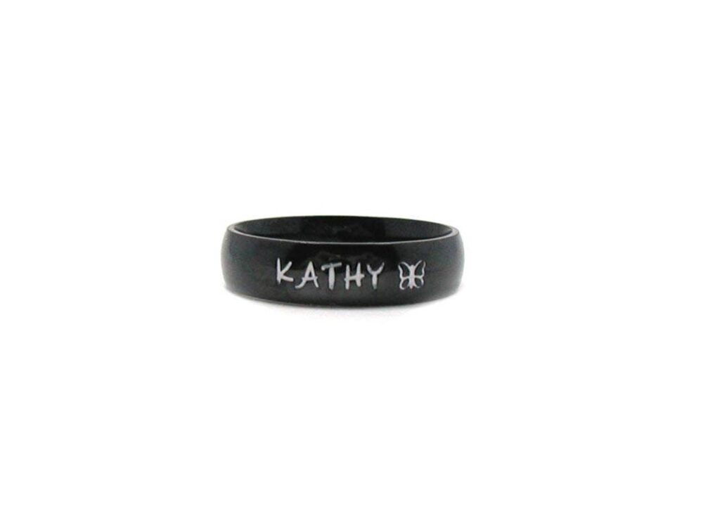 Black Personalized Name Ring, Ring Band, Stainless Steel Engraved Custom Friendship Rings