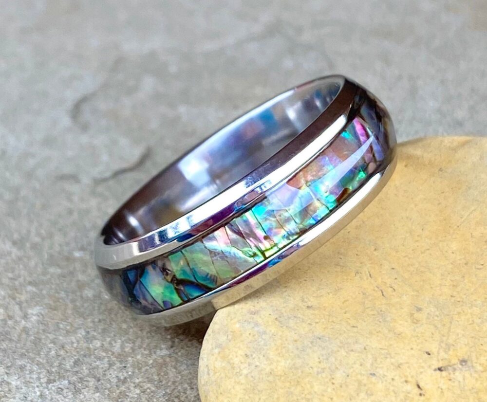 Abalone, Shell, Bands, in Stainless Steel, Ring Band, Men's Bands