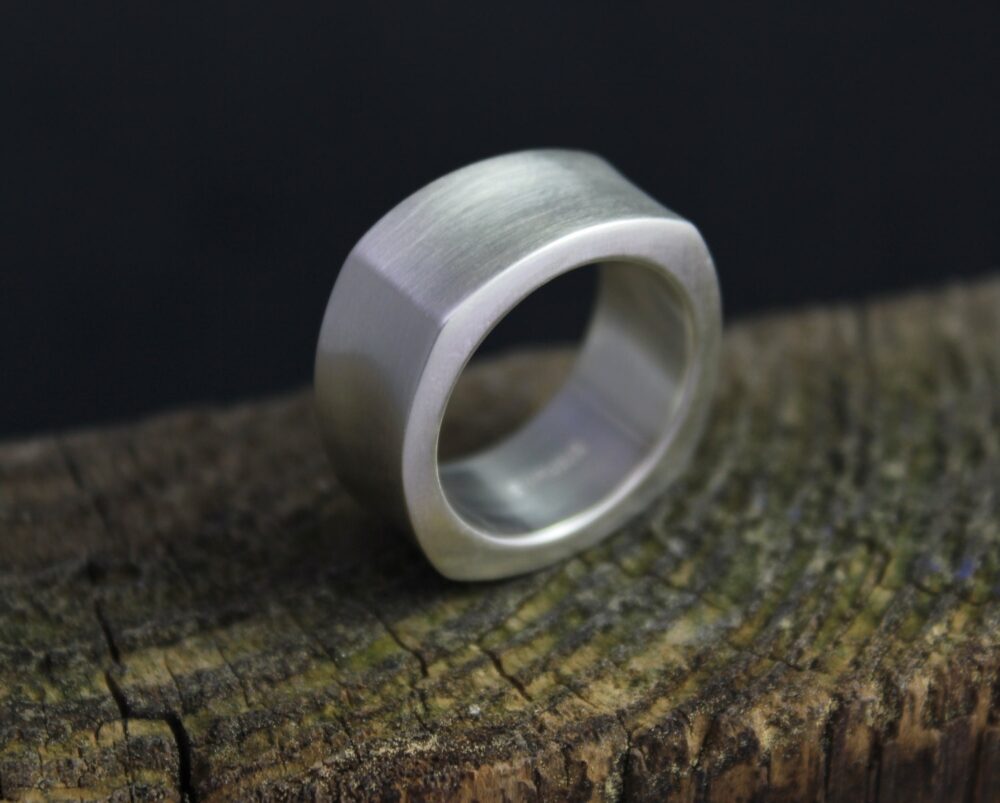 Concave Square Wedding Band, 10mm Wide Thick Durable Sterling Silver Mens Made To Order