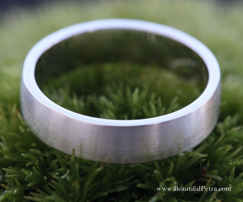 Mens Wedding Band - Ultra Comfortable Comfort Fit Brushed Satin Finish 14K White, 14K Yellow, Rose Gold Beautiful Petra Bpm01