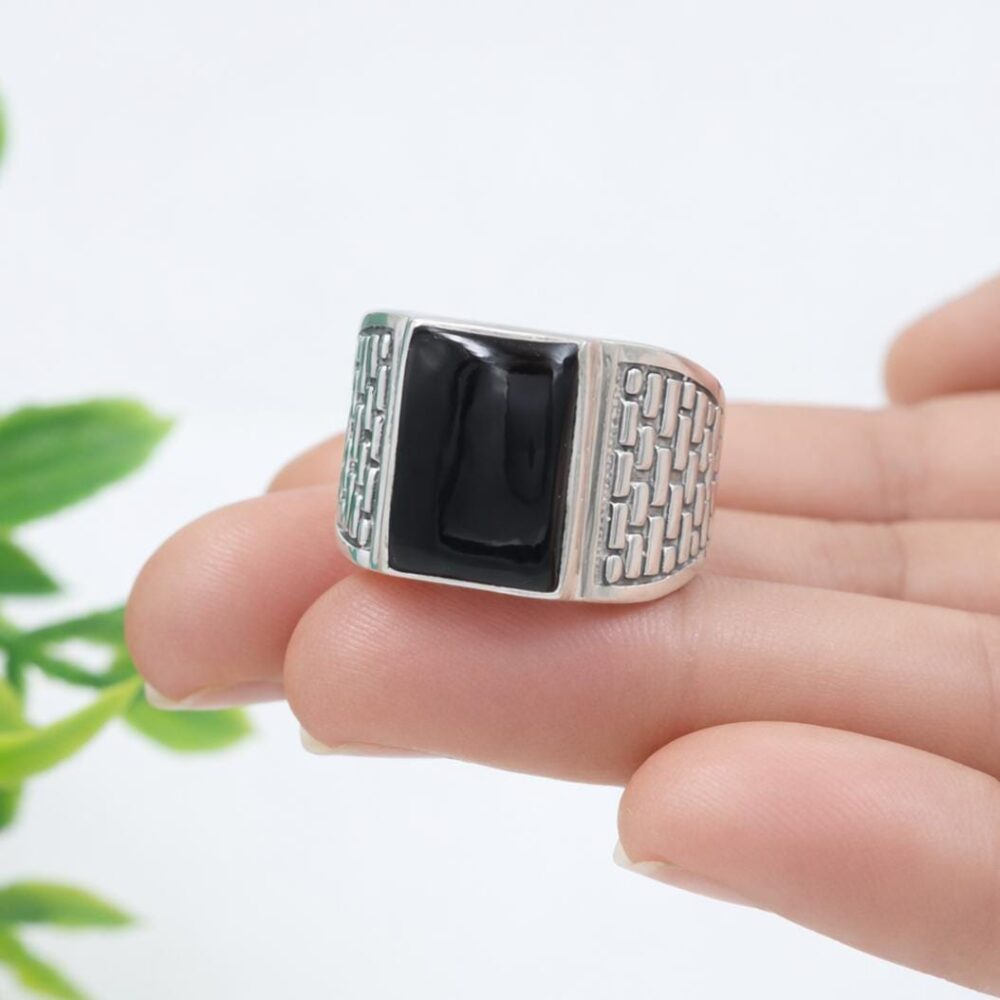 Onyx Rings, Solid Sterling Silver Men's Ring, Black Jewelry, Birthstone Blue Gemstone Best Gift For Men