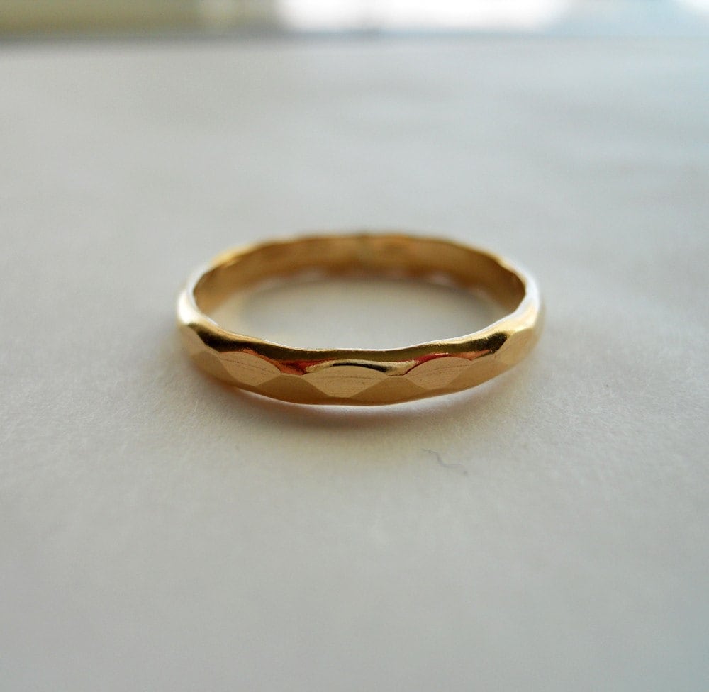 2.5mm Wide Hammered Band Ring 14K Gold Filled