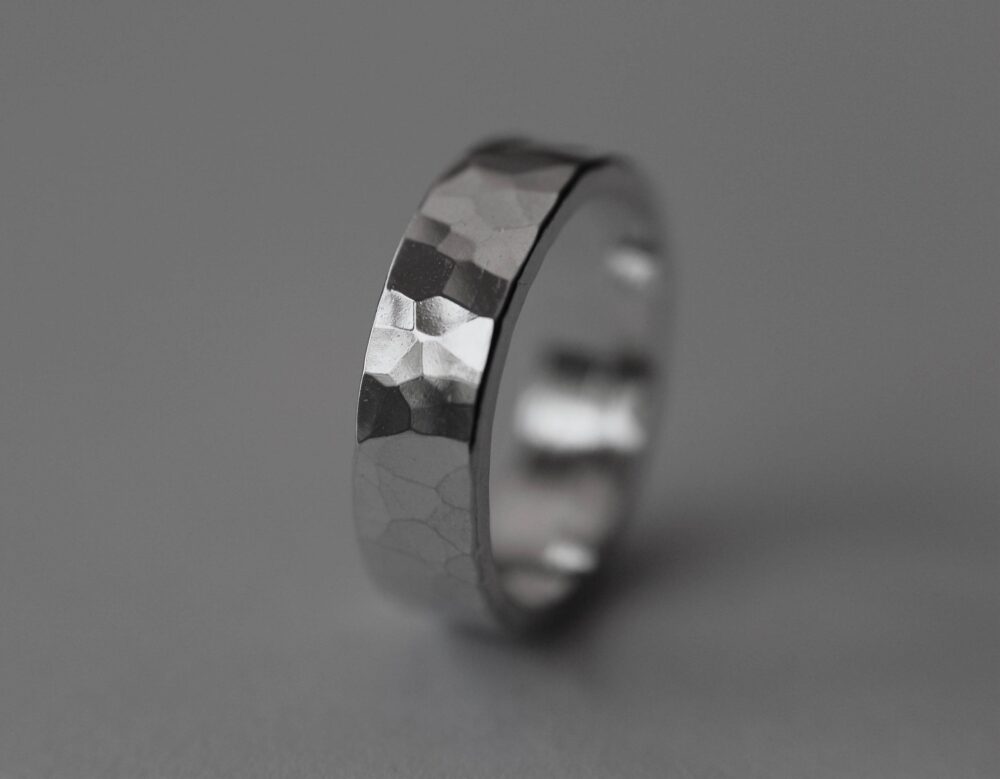 Hammered Band Ring, Wide Textured Simple Band, Wedding Thick 5mm Jewelry