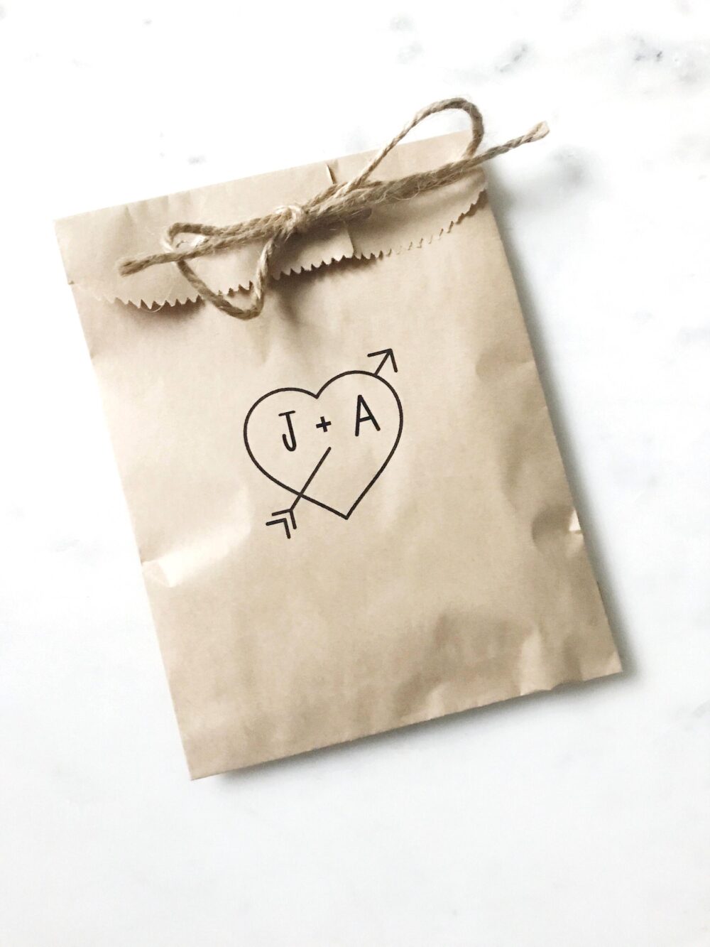 Rustic Wedding Favor Bags - Heart Arrow Personalized Treat For Guests