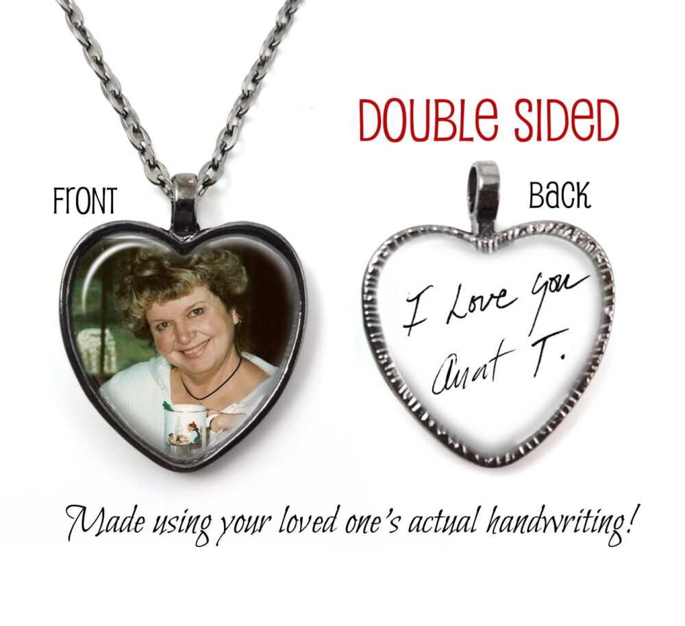 Signature Necklace Personalized Handwriting Heart Pendant - Custom Photo Memorial Jewelry Charm with Loved Ones Writing