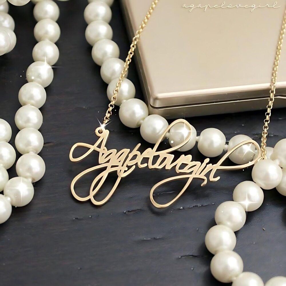 sterling Silver Name Plate Necklace Handwriting - Personalized Signature Jewelry Gift For Her