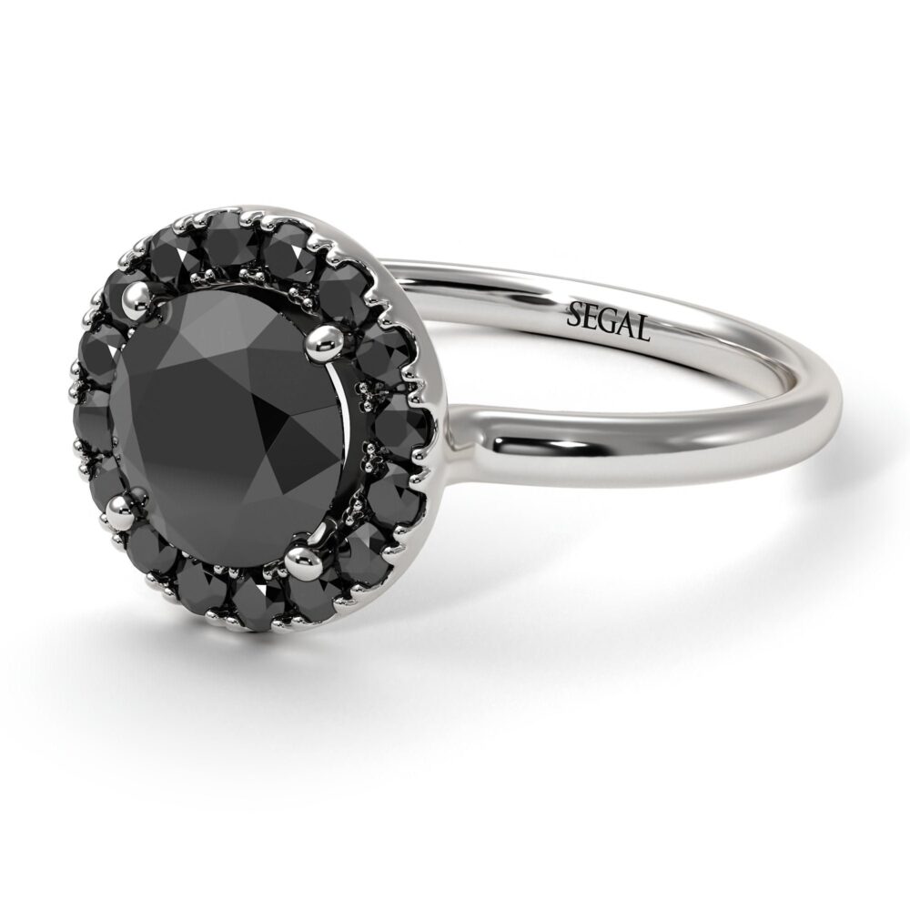 1Ct Round Black Diamond Engagement Ring Halo Gold 18K-14K White Promise For Her - Natalia