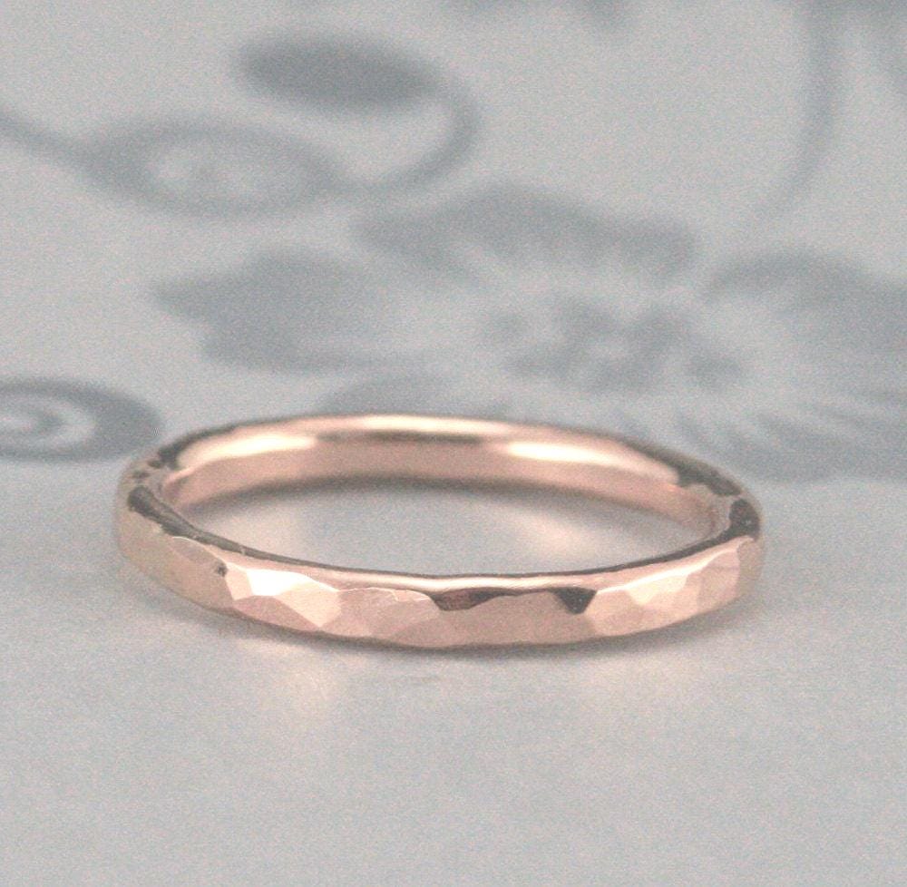 Rose Gold Hammered Band~Hammered Wedding Ring~Molten Lava~Gold Stacking Ring~2mm Round Band~Gold Ring~Gold Band