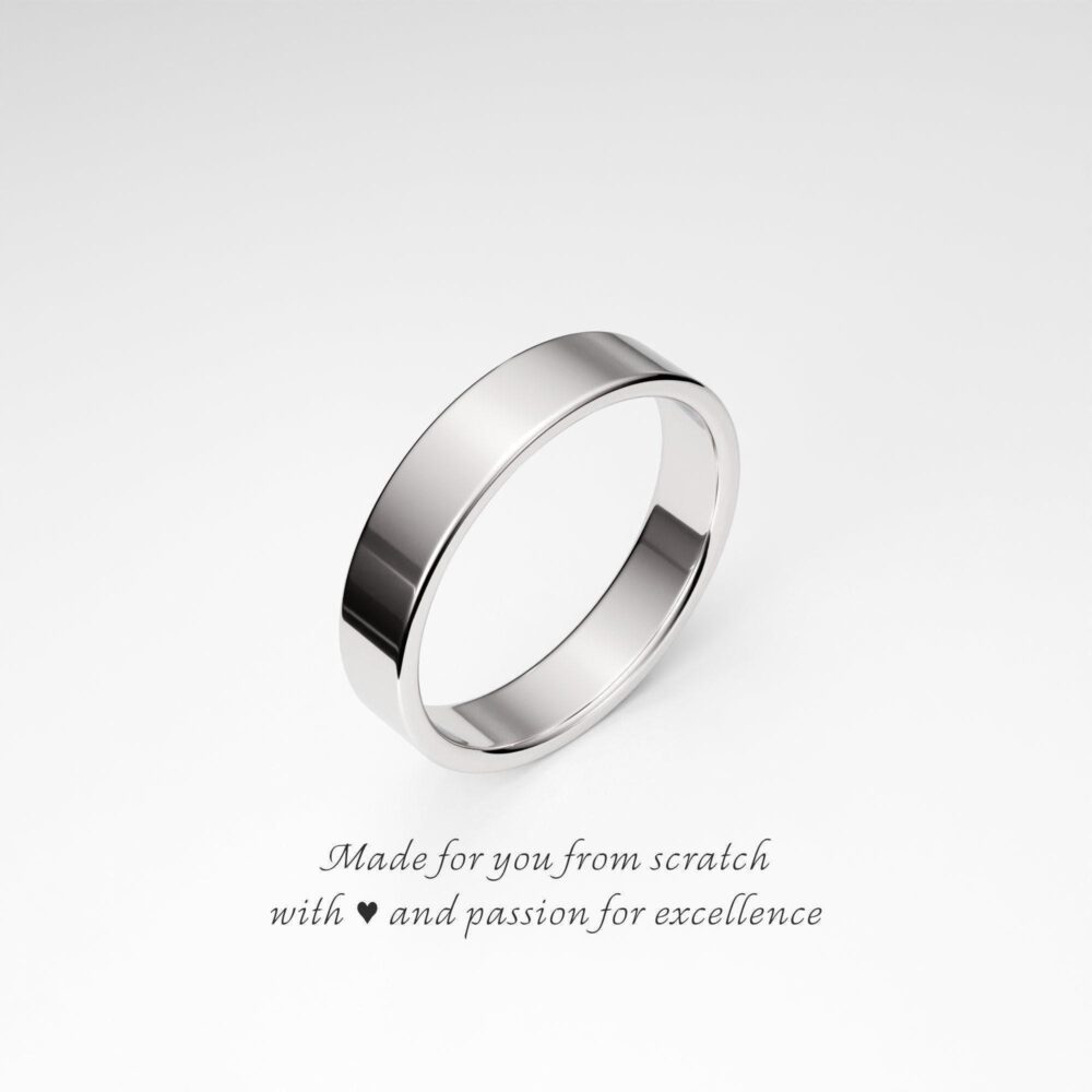 4mm Flat Silver Wedding Band, Sterling Silver, Plain Women's Men's Simple Ring Handmade To Order