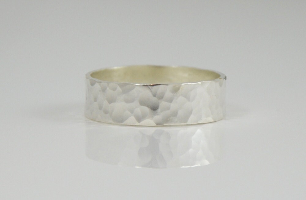 Rustic Wedding Band, Hammered Sterling Silver Ring For Men
