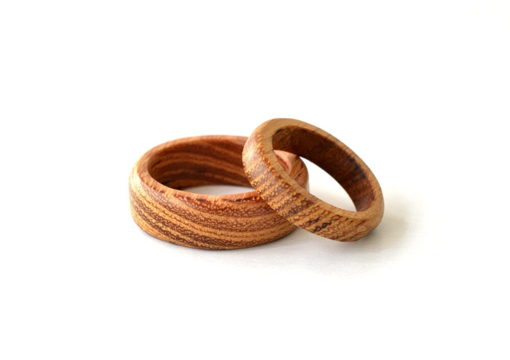 Wooden Wedding Band, Acacia Wood Ring, Matching Couple His & Hers Bands, Custom Engraved Promise Ring For Couples