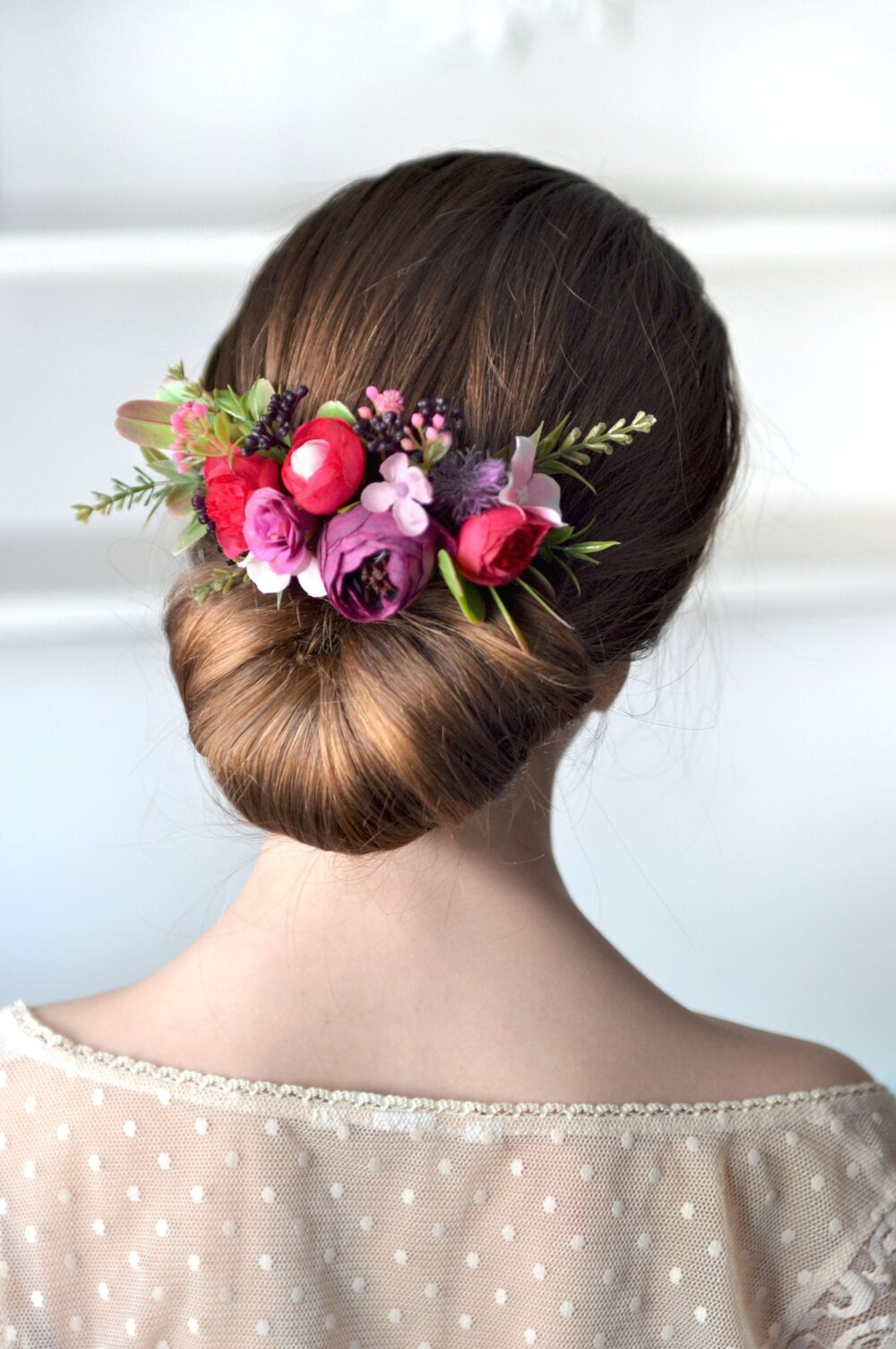 Pink Purple Floral Comb Wedding Flower Bridal Hair Piece Spring Hair Bride Boho Outdoor Style