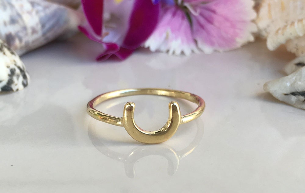 Lucky Horseshoe Ring - Equestrian Jewelry Good Luck Charm Simple Delicate Gold Band