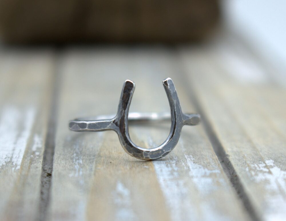 Oxidized Sterling Silver Horseshoe Ring Rustic Good Luck Charm