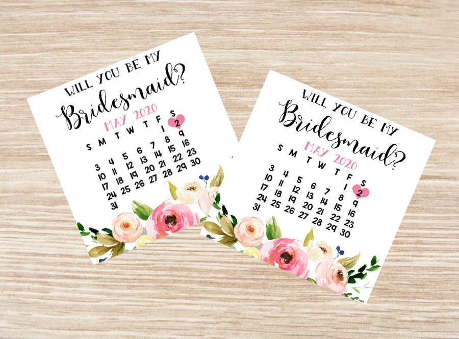 Bridesmaid Proposal Calendar, Save The Date, Calendar Card, Will You Be My Bridesmaid? Floral Wedding Date Card