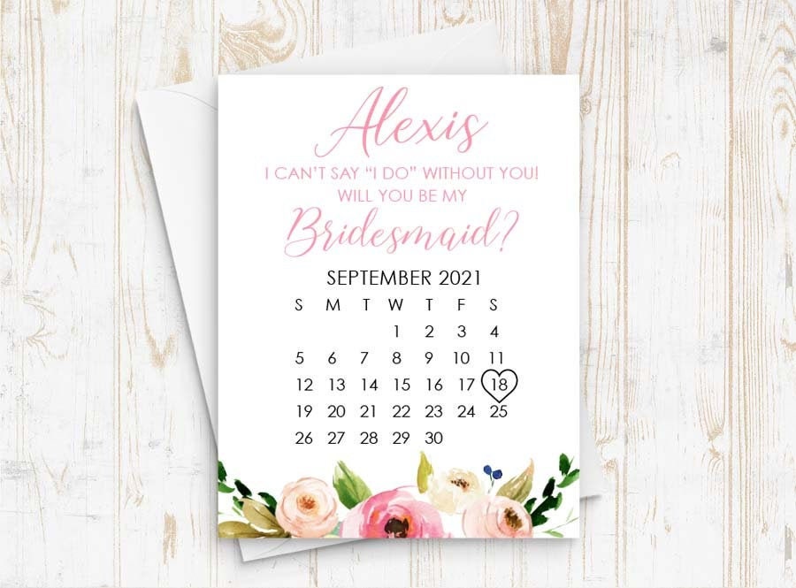 Bridesmaid Proposal Calendar, Save The Date, Calendar Card, Will You Be My Bridesmaid? Wedding Date Card