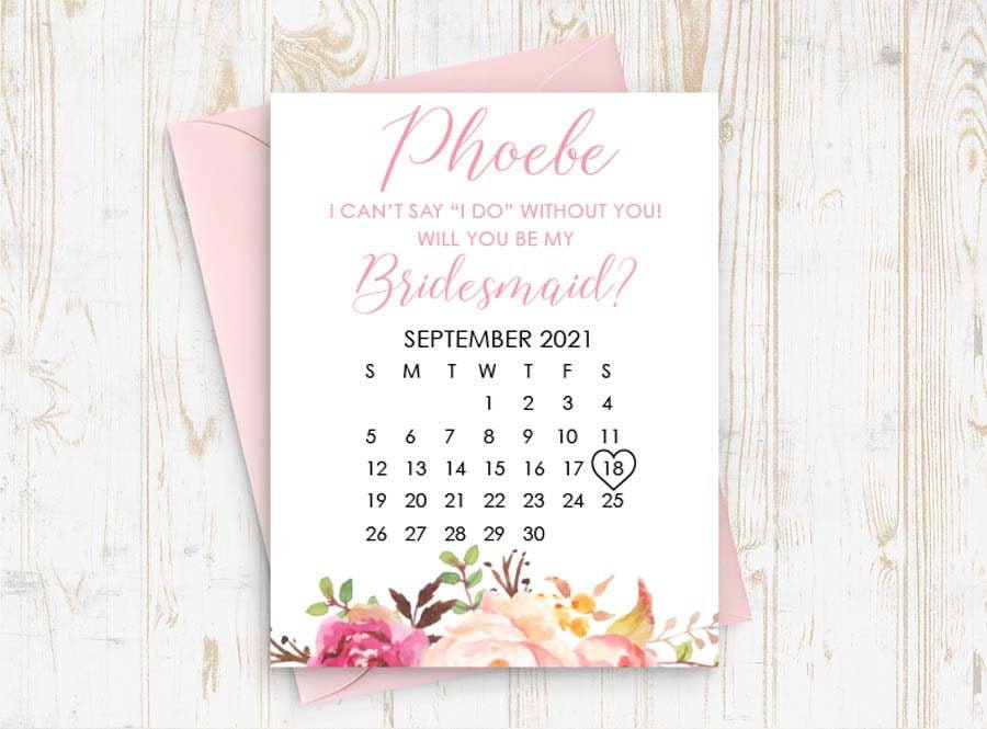 Bridesmaid Proposal Calendar, Save The Date, Calendar Card, Will You Be My Bridesmaid? Wedding Date Card