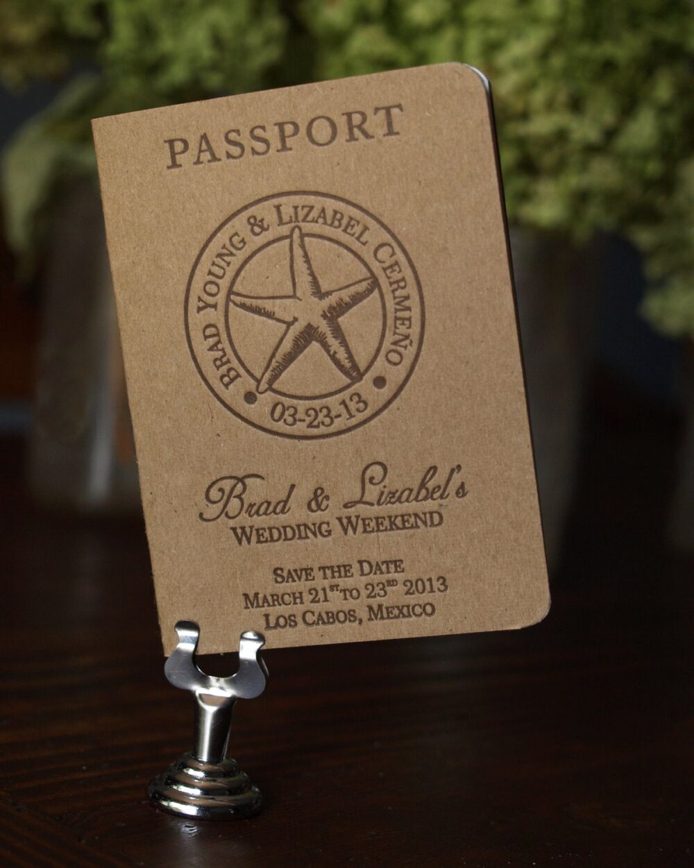 Tropical Beach Wedding Passport Invitation - Itinerary Mexico Starfish Design