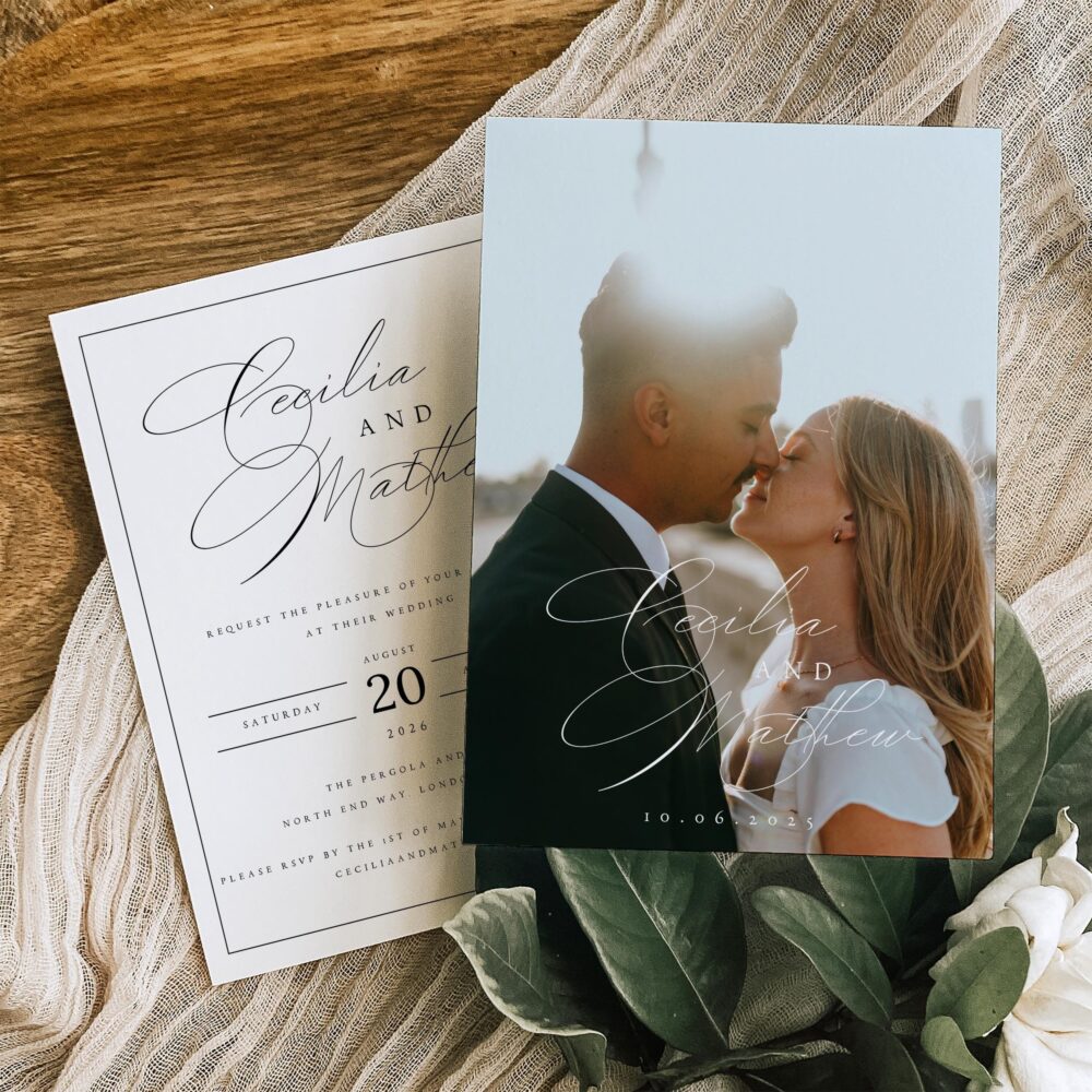 Printed Minimal Photo Wedding Invitation + Free Envelopes, Modern Invitation, Boho #ccl