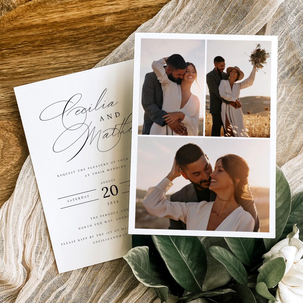 Printed + Shipped Modern Photo Wedding Invitation, Invitation With Collage, Minimalist Elegant Invite, Free Envelopes #ccl