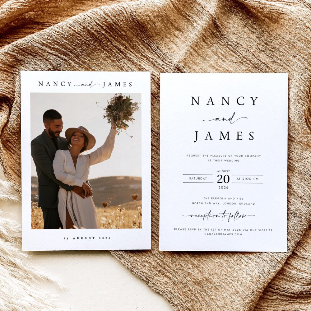 Printed Photo Wedding Invitation, Minimalist Modern Invite - Nnc