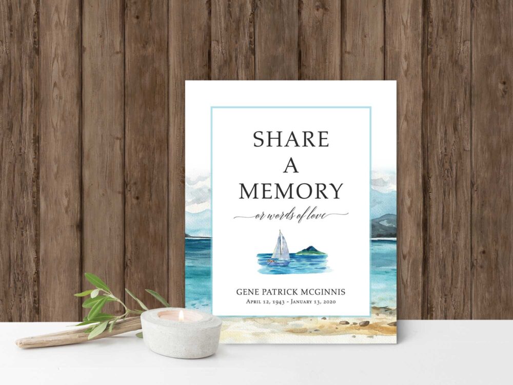 Funeral Share A Memory Sign, Printable Celebration Of Life Favorite Memory Poster, Beach Memorial Sign Remembrance Table Ocean 8 X 10
