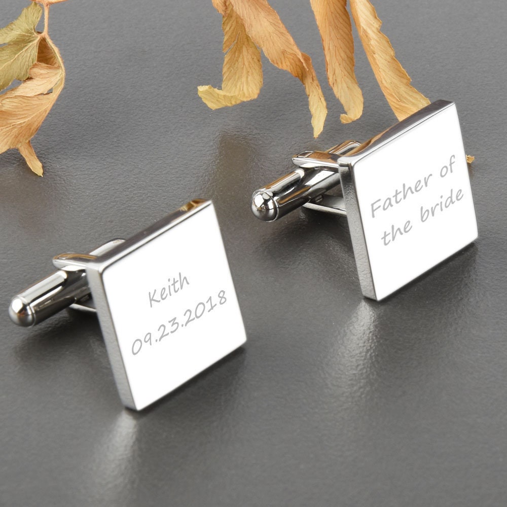 Engraved Square Cufflinks - Personalized Stainless Steel Groomsmen Best Man Father's Gift