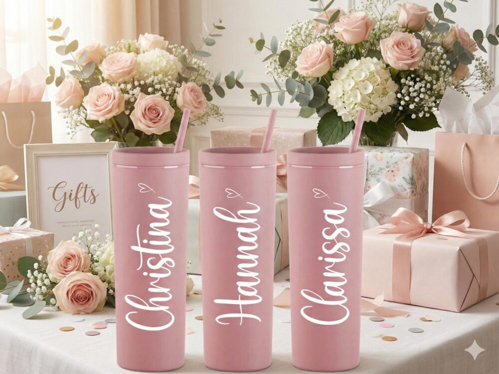 Personalized Tumbler - Bridesmaid Bachelorette Gift, Custom Cup, Dusty Rose 18 Oz Acrylic