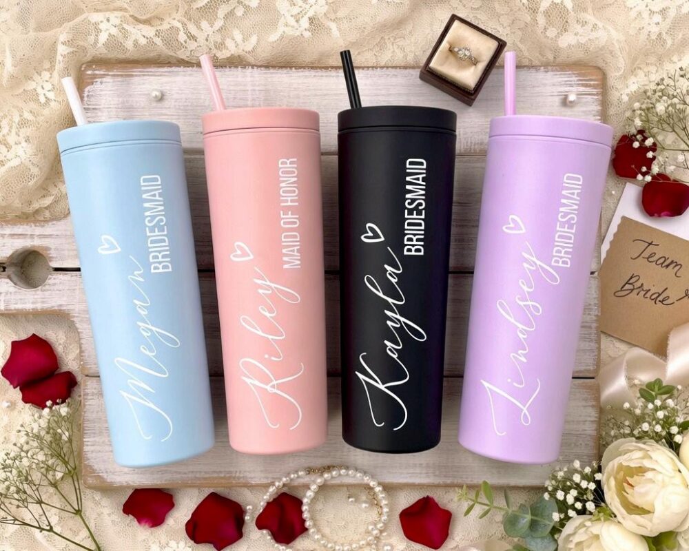 Bridesmaid Gift, Personalized Tumbler, 18 Oz Acrylic Tumbler With Straw, Bachelorette Party, Proposal, Wedding Cups