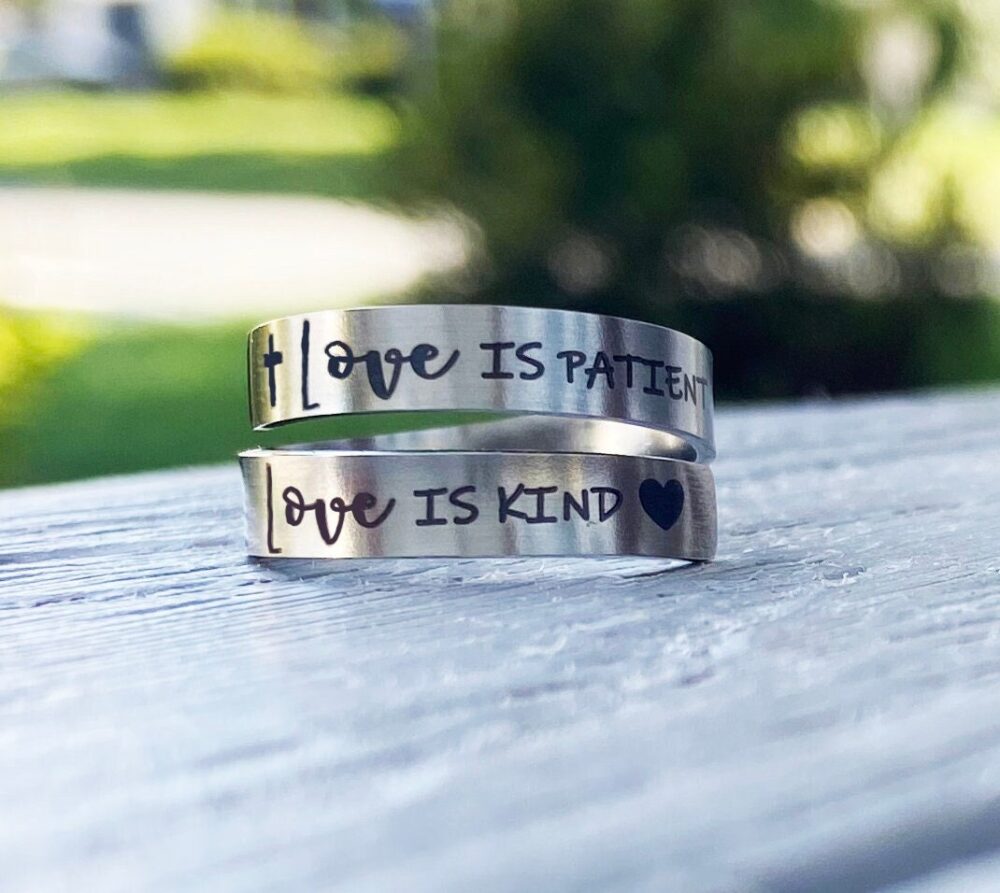 1 Corinthians 13 Ring, Purity Christian Love Is Patient Kind, Engraved Twist Wrap Bible Verse Scripture