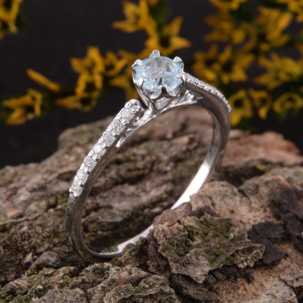 sterling Silver Blue Topaz Engagement Ring, Topaz Promise Ring For Her, Filigree Unique Dainty