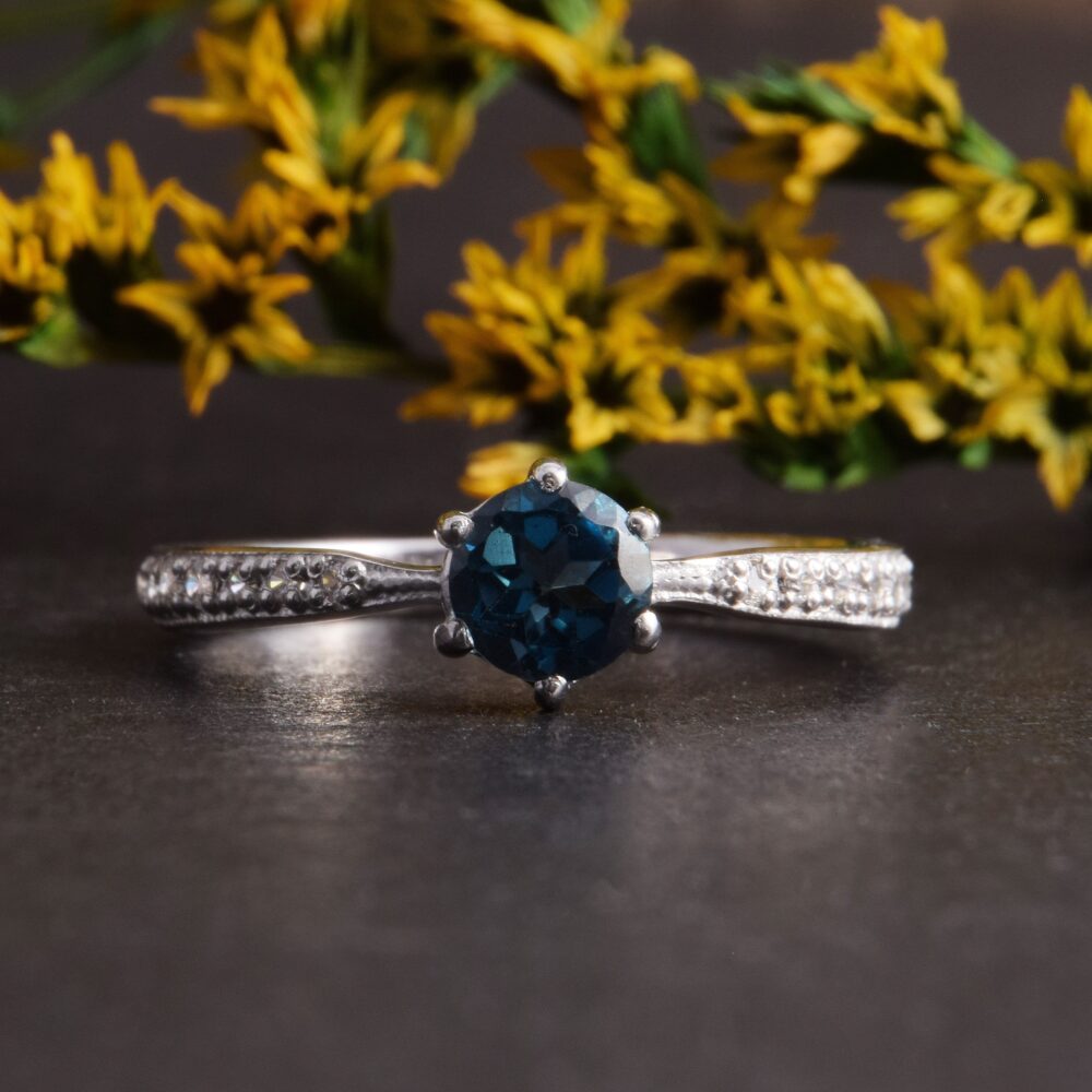 sterling Silver Blue Topaz Engagement Ring, Womens Topaz Promise Promise Ring For Her, Unique Elegant