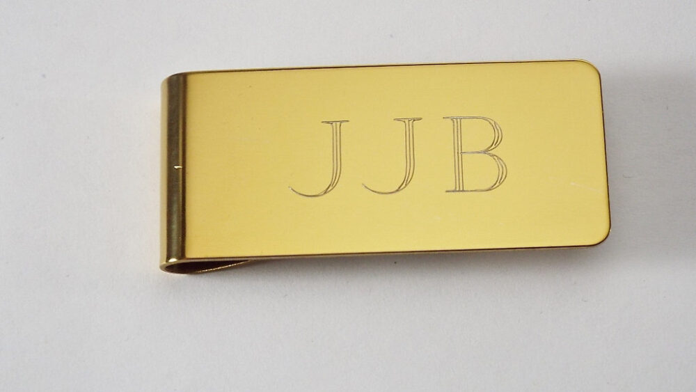 Custom Engraved Personalized Money Clip Gold Tone High Polish Wide - Hand