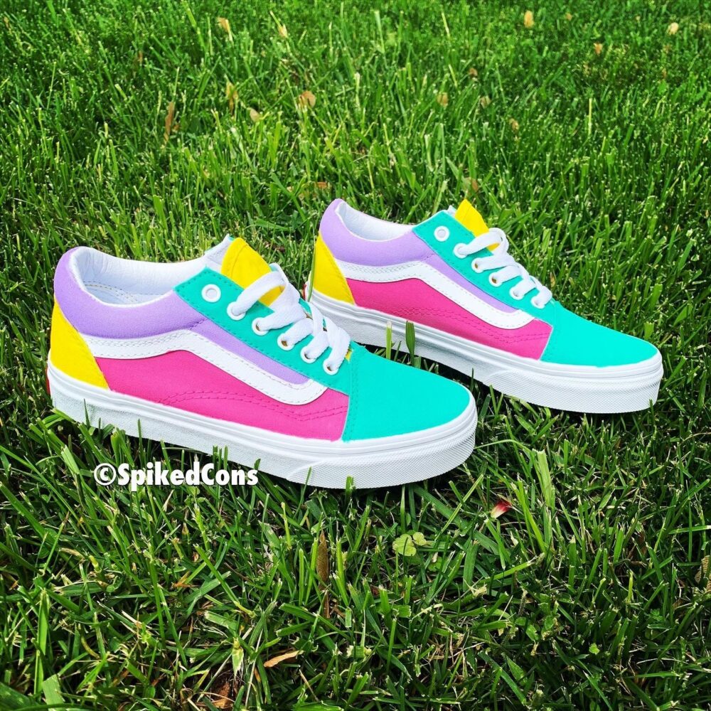 Fruity Pebbles Vans Custom Old Skool -Big Kids/Adults Men Women Pink Teal Yellow Purple