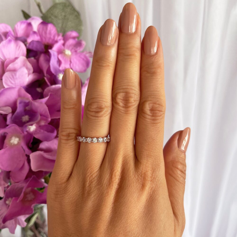 1 Ctw Half Eternity Stacking Wedding Band, Anniversary Ring, Promise Man Made Diamond Simulant, Sterling Silver, Rose Gold Plated