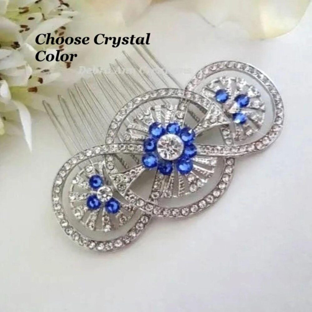 Sapphire Blue Crystal Rhinestone Hair Comb Bridal Wedding Accessory, Bridesmaid Accessories