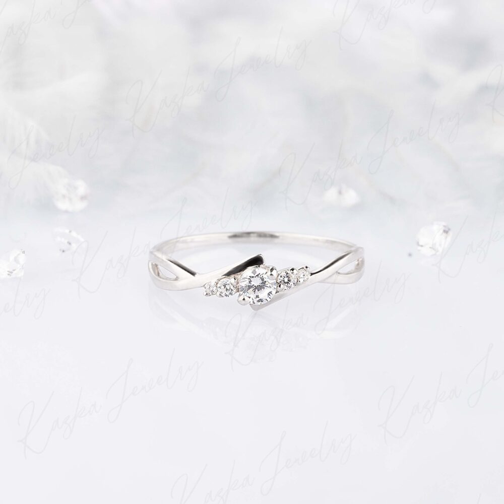 Dainty Celtic Style 14K White Gold Promise Ring For Her, Unique Womens Geometric Wedding Ring, Small Minimalist Engagement