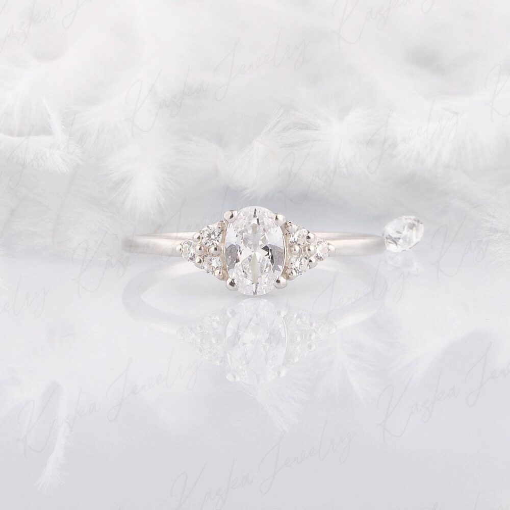 Womens Dainty & Simple Oval Cz Promise Ring, Silver Cluster Engagement Small Minimalist Silver Wedding Anniversary Gift