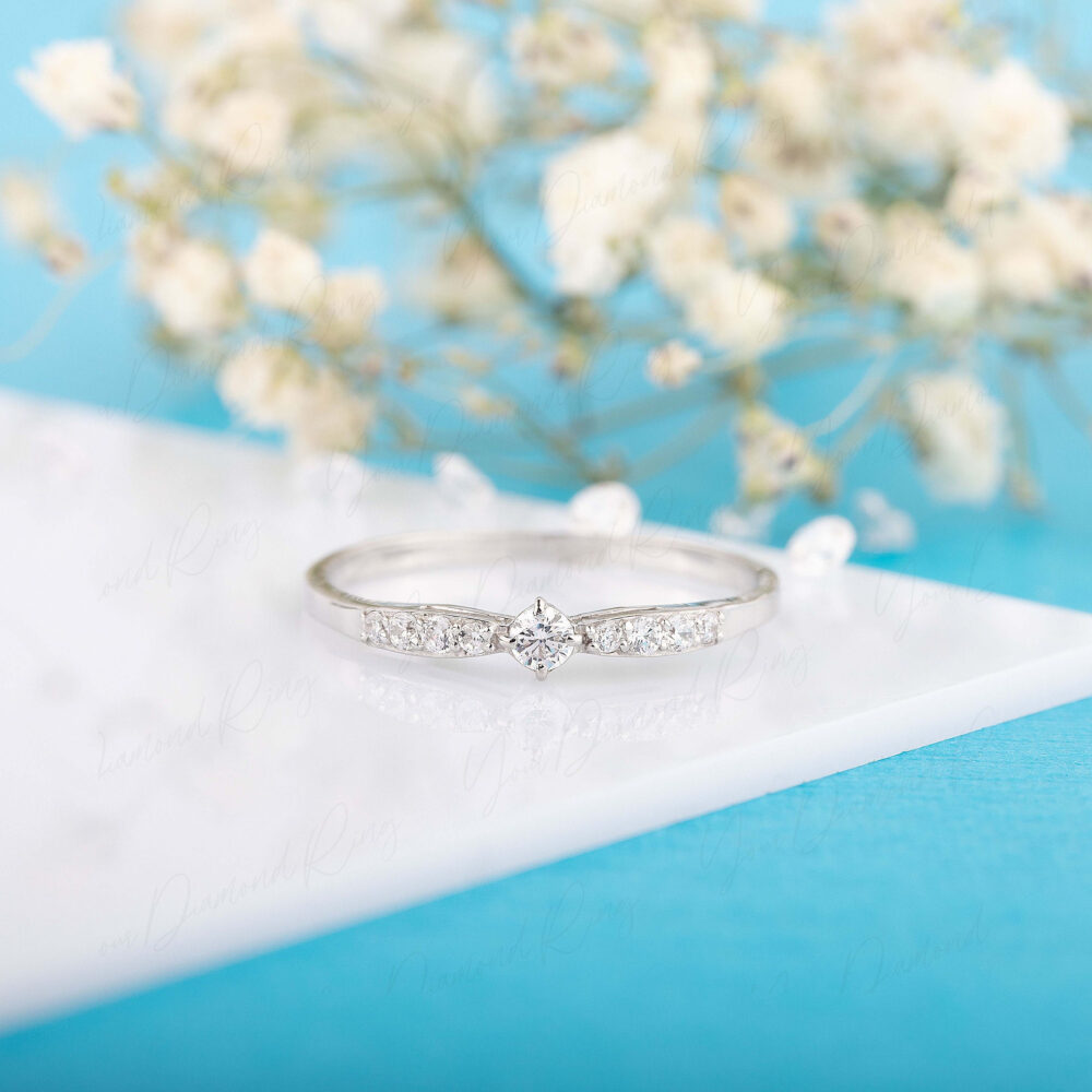 Dainty Diamond Promise Ring, Womens Gold Minimalist Unique Small Ring