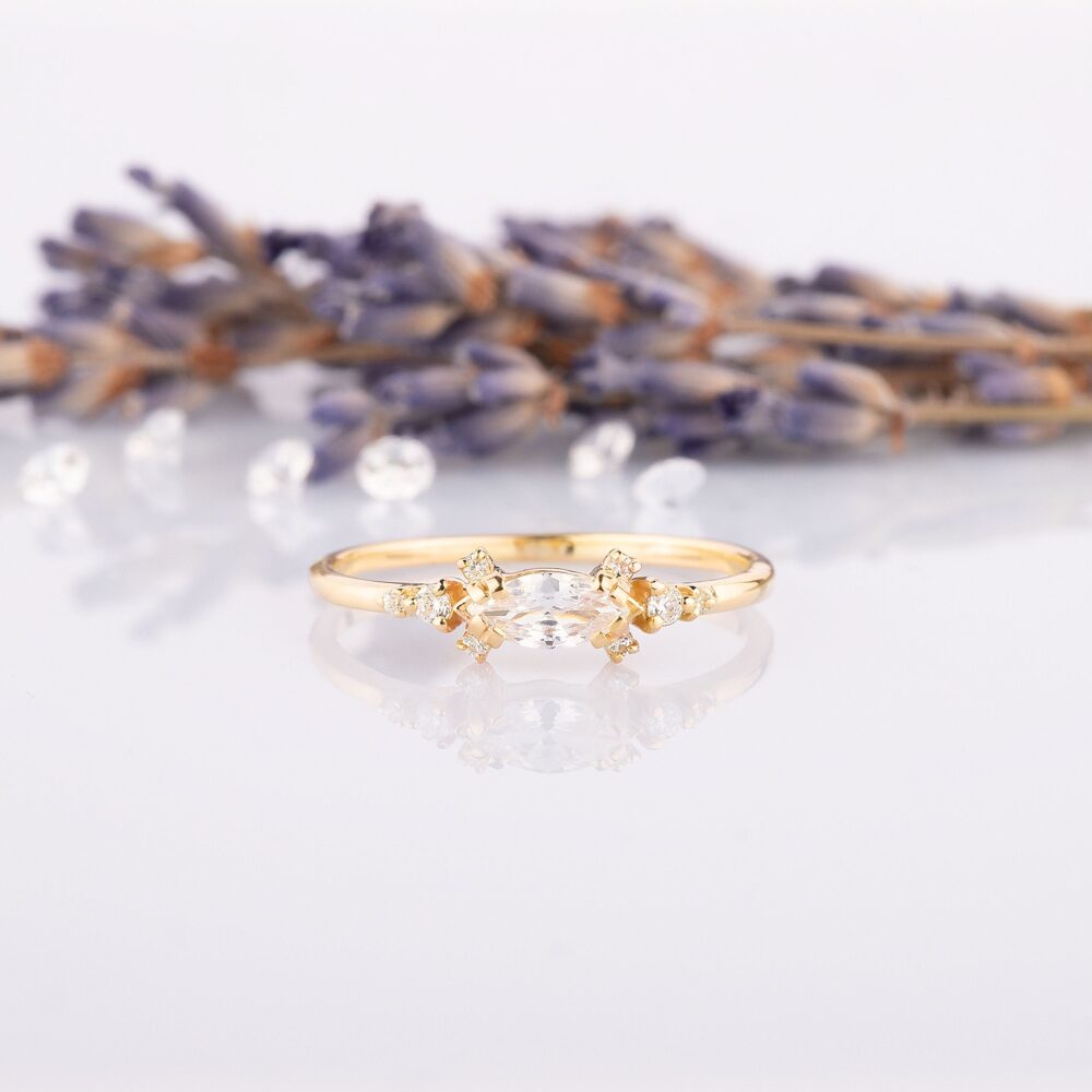 Dainty Minimalist Marquise Cz Promise Ring For Her, Small Tiny 14K Gold Women Engagement Ring, Unique Delicate