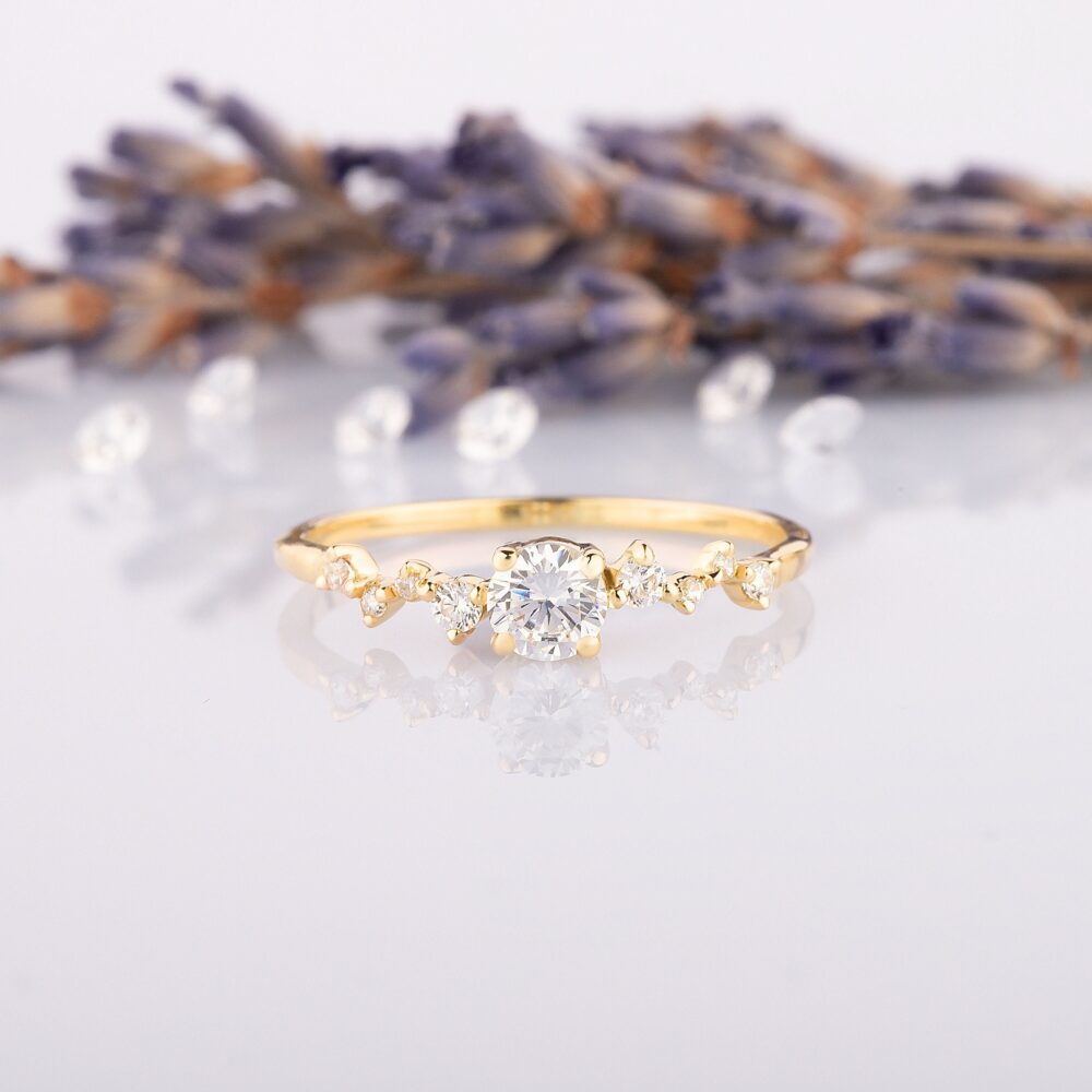Dainty 14K Gold Cluster Promise Ring For Her, Unique Minimalist Engagement Ring, Heart Beat Women Statement