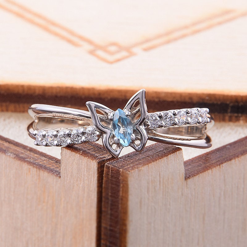 Promise Ring For Her, Butterfly Ring, Topaz Custom Stone Gold Promise Women Marquise Dainty Gold