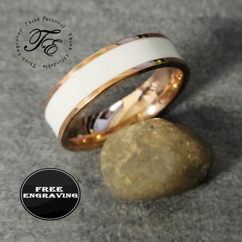 Engraved Rose Gold Ceramic Promise Ring Band - Hypoallergenic Comfort Fit
