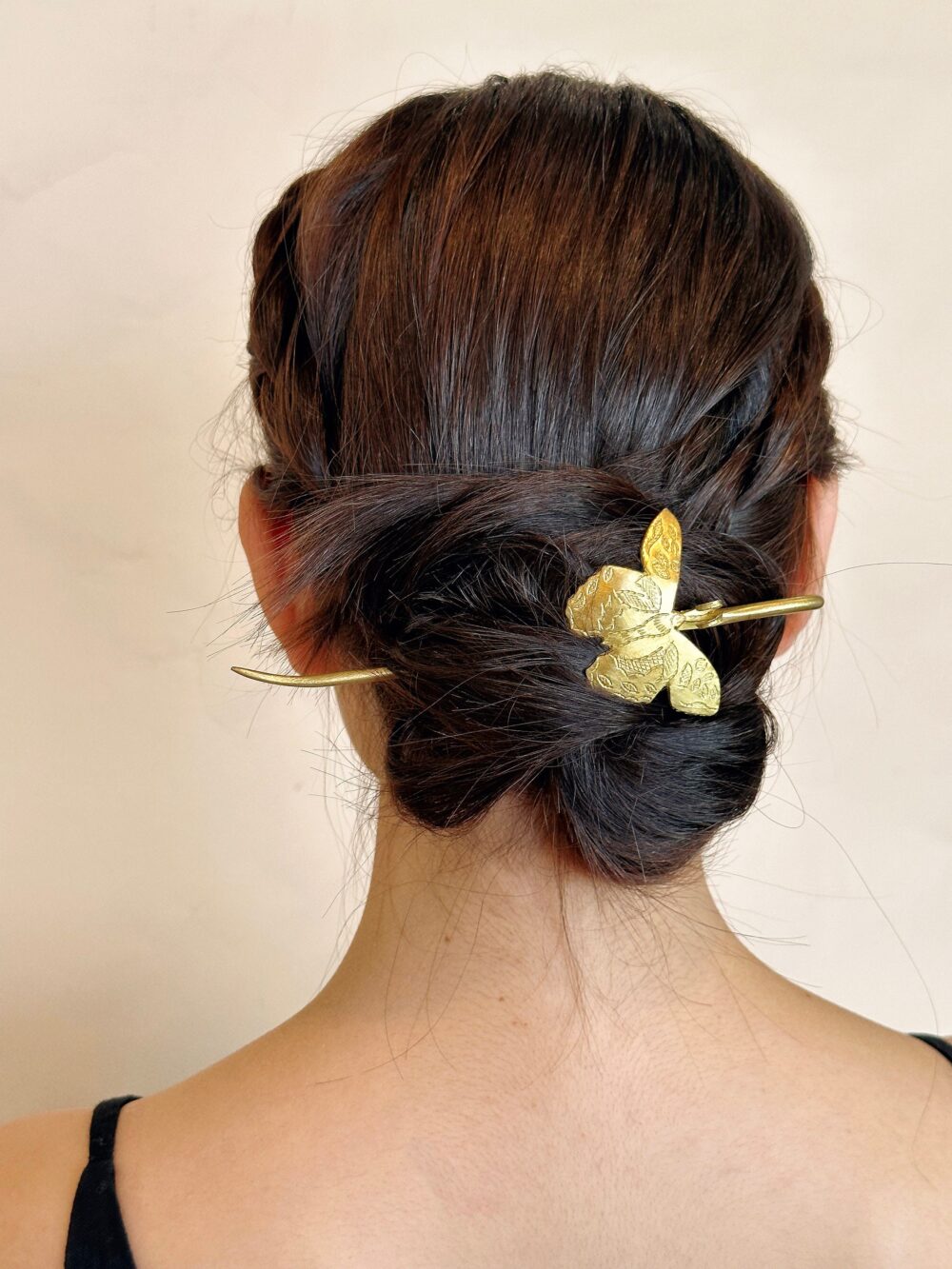 Hand Carved Brass Butterfly Hair Pin Bridal Accessories, Wedding Hair Pin, Silverplated Pin