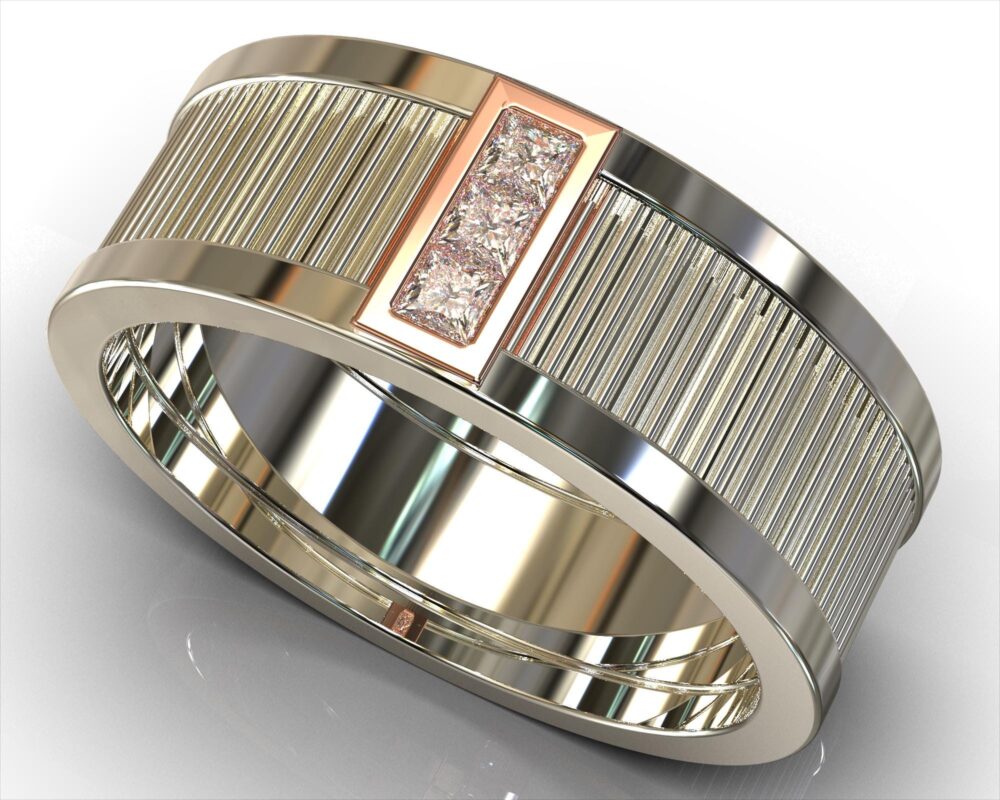 Two Tone Gold Wedding Band/Diamond Ring Men's Textured Unique For Men Groom
