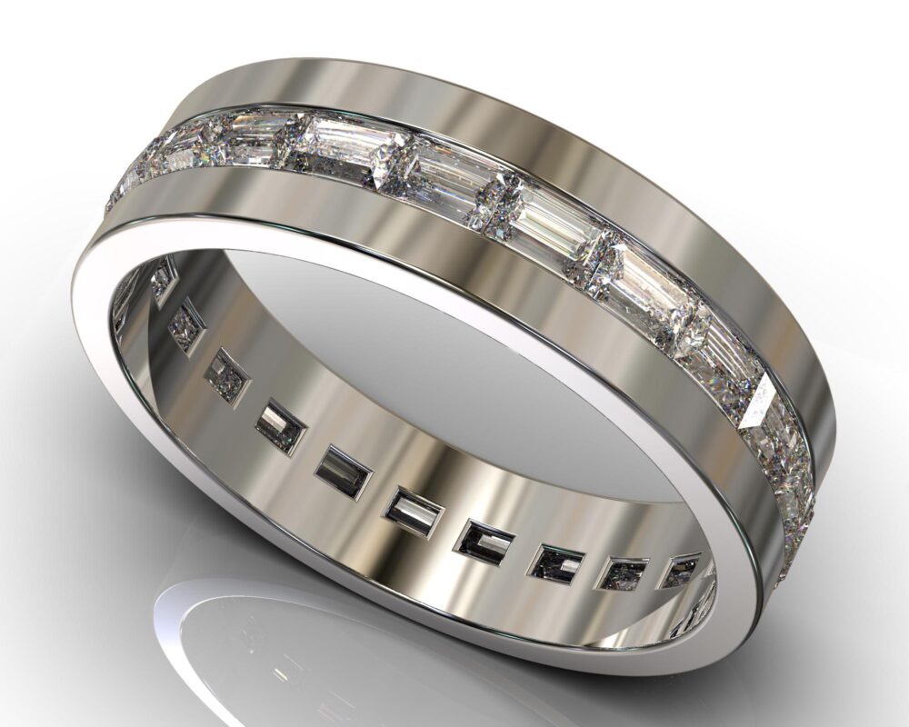 Mens Diamond Ring/Baguette Wedding Band White Gold Unique For Men Platinum